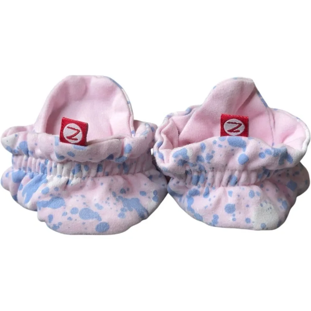 Zutano Baby Girls Organic Cotton Pink Colorful Booties Gripper Soles. 12 Months.